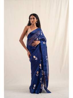 PRIYANKA RAAJIV - Chira Blue Silk Organza Banarasi Saree with Unstitched Blouse
