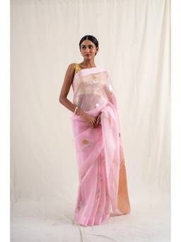 PRIYANKA RAAJIV - Chira Pink Silk Organza Banarasi Saree with Unstitched Blouse