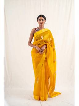 PRIYANKA RAAJIV - Chira Yellow Silk Organza Banarasi Saree with Unstitched Blouse