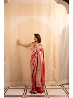 PRIYANKA RAAJIV - Gerua Burnt Orange Silk Georgette Brocade Saree with Unstitched Blouse