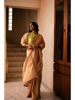 PRIYANKA RAAJIV - Haimi Gold Silk Chanderi Tissue Saree with Unstitched Blouse