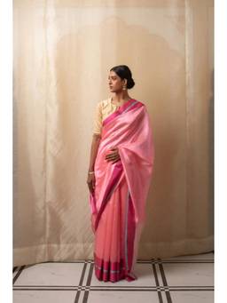 PRIYANKA RAAJIV - Hakeek Pink Silk Chanderi Saree with Unstitched Blouse