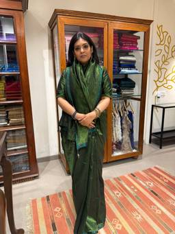 PRIYANKA RAAJIV - Harini Green Cotton Maheshwari Tissue Saree with Unstitched Blouse