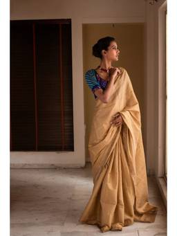 PRIYANKA RAAJIV - Hemali Gold Silk Chanderi Tissue Saree with Unstitched Blouse