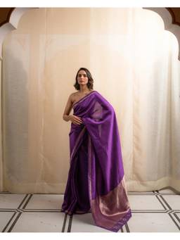 PRIYANKA RAAJIV - Jamuni Purple Silk Banarasi Saree with Unstitched Blouse