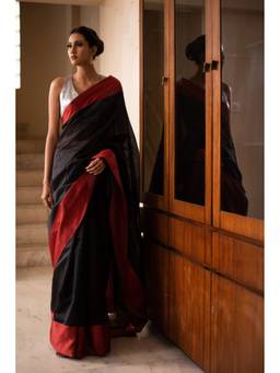 PRIYANKA RAAJIV - Kaiya Black Silk Chanderi Saree with Unstitched Blouse
