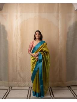 PRIYANKA RAAJIV - Kaiya Green Silk Chanderi Saree with Unstitched Blouse