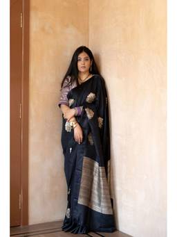 PRIYANKA RAAJIV - kajri Black Tussar Silk Banarasi Saree with Unstitched Blouse