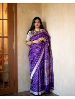 PRIYANKA RAAJIV - Kashi Purple Silk Katan Banarasi Saree with Unstitched Blouse