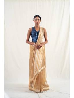 PRIYANKA RAAJIV - Mapusa Gold Silk Banarasi Tissue Saree with Unstitched Blouse