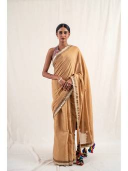PRIYANKA RAAJIV - Meena Gold Silk Chanderi Tissue Saree with Unstitched Blouse