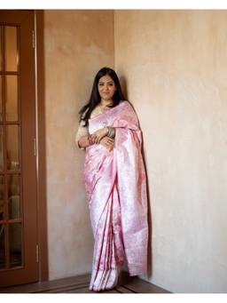 PRIYANKA RAAJIV - Mrinal Blush Pink Silk banarasi Saree with Unstitched Blouse
