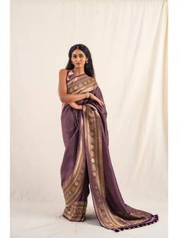 PRIYANKA RAAJIV - Palika Deep Purple Silk Georgette Banarasi Saree with Unstitched Blouse