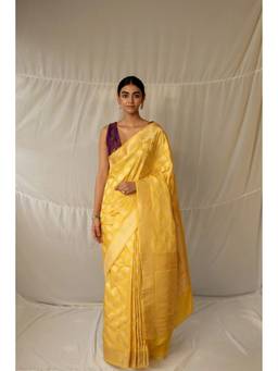 PRIYANKA RAAJIV - Prakasha Yellow Silk Banarasi Saree with Unstitched Blouse
