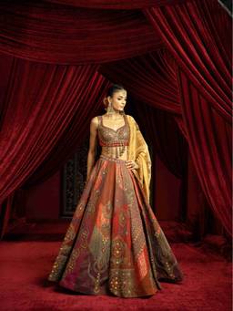 Sonia Baderia - Multicolour Blocked Lehenga And Embroidered Blouse With Dupatta