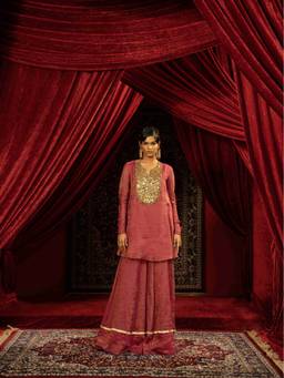 Sonia Baderia - Fuchsia Pink Peplum Kurta with Sharara Pant
