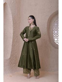 Label Niti Bothra - Rangrez Olive Anarkali with Pant