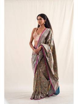 PRIYANKA RAAJIV - Rythu Deep Blue Silk Banarasi Saree with Unstitched Blouse