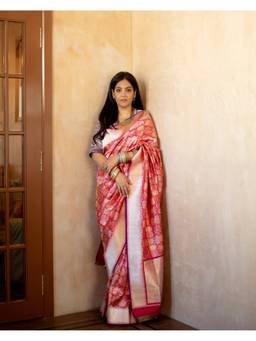 PRIYANKA RAAJIV - Sadar Indian Pink Silk Banarasi Saree with Unstitched Blouse