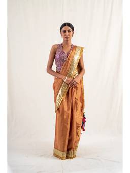 PRIYANKA RAAJIV - Sarojini Red Silk Chanderi Tissue Saree with Unstitched Blouse