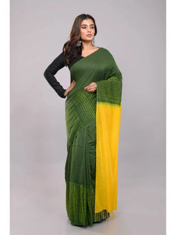 ArtEastri - Green Cotton Shibori Saree with Unstitched Blouse Piece