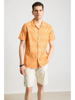 FREAKINS - Orange Printed Mens Resort Shirt