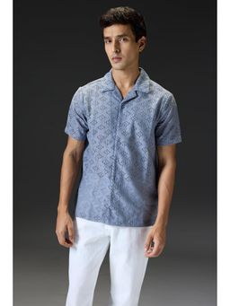 FREAKINS - Self Design Crochet Mens Shirt-Grey