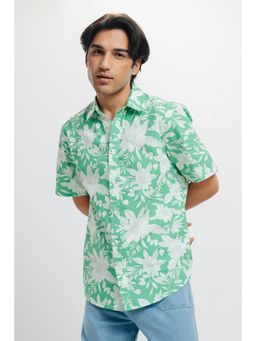 FREAKINS - Mens Green Printed Viscose Shirt