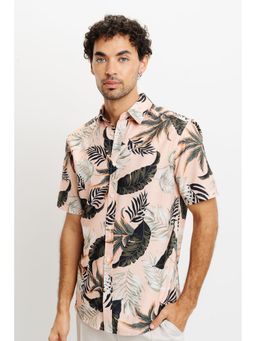 FREAKINS - Mens Orange Tropical Print Shirt