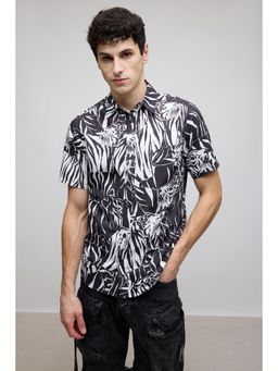 FREAKINS - Safari Black and White Mens Resort Shirt