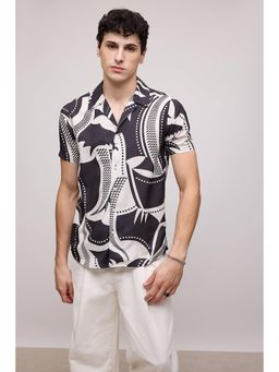 FREAKINS - Ecru Black Printed Mens Resort Shirt