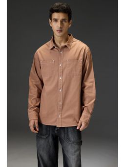 FREAKINS - Brown Contrast Stitch Shirt