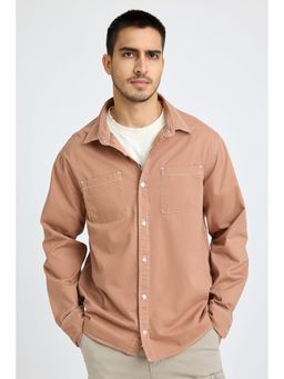 FREAKINS - Brown Contrast Stitch Mens Shirt
