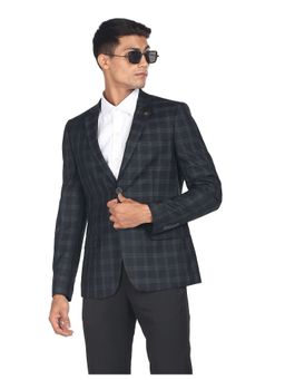 AD By Arvind - Men Dark Grey Windowpane Check Tailored Fit Blazer