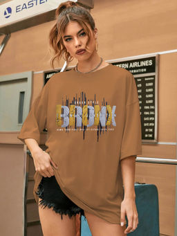CHKOKKO - Women Brown Printed T-Shirt