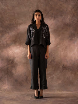 OJA - Black Crop Jacket with Inner and Pant (Set of 3)