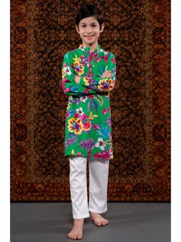 THE PONY & PEONY CO. - Green Floral Kurta and Pant