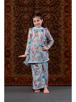 THE PONY & PEONY CO. - Blue Floral Kurta with Palazzo and Dupatta