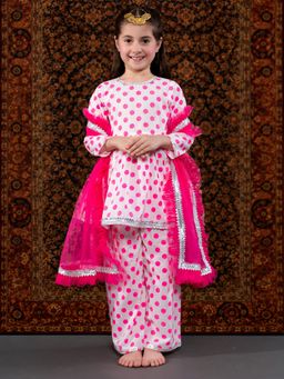 THE PONY & PEONY CO. - Pink Polka Dots Kurta with Palazzo and Dupatta