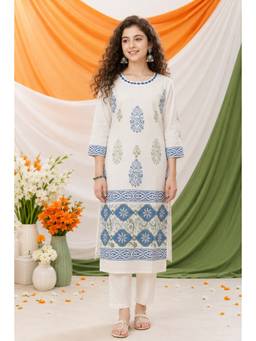 Aarika - White Printed Straight Kurta