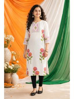Aarika - White Printed Straight Kurta