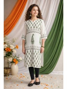 Aarika - White Printed Straight Kurta