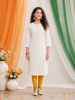 Aarika - White Embroidered Straight Kurta