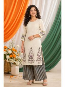 Aarika - Cream Printed Straight Kurta