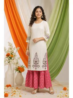 Aarika - White Printed Straight Kurta
