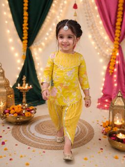 Titrit - Yellow Floral Kurti and Dhoti