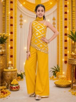 Titrit - Yellow Embroidered Kurti with Palazzo and Dupatta