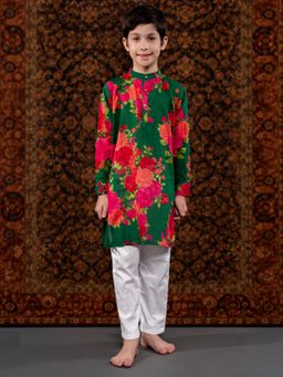 THE PONY & PEONY CO. - Green Floral Kurta and Pant