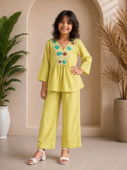 Misbis - Yellow Floral Kurta and Palazzo