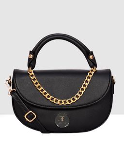 ESBEDA - Black Color Mini Saddle Sling Bag with Detachable Strap for Women